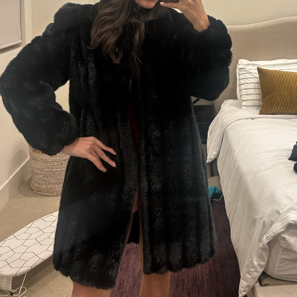 Jordache Black Faux Fur Coat Medium